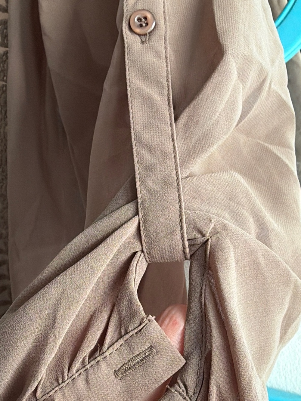 Love Stitch Taupe Lace-Trim Semi-Sheer Blouse - Picture 11 of 13